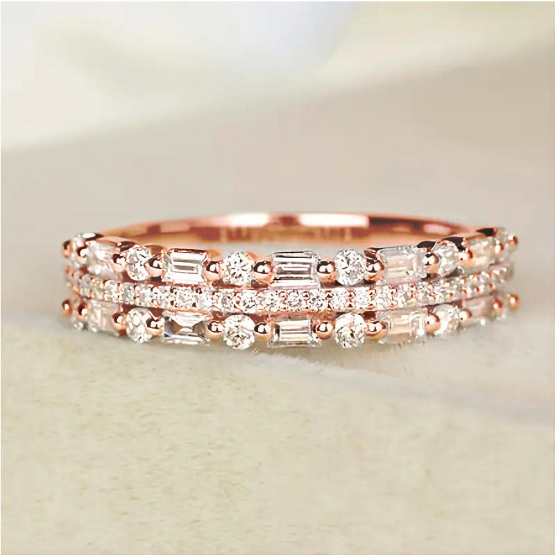 Three-layer Fine Circle Line Setting For Women Full Finger Rings