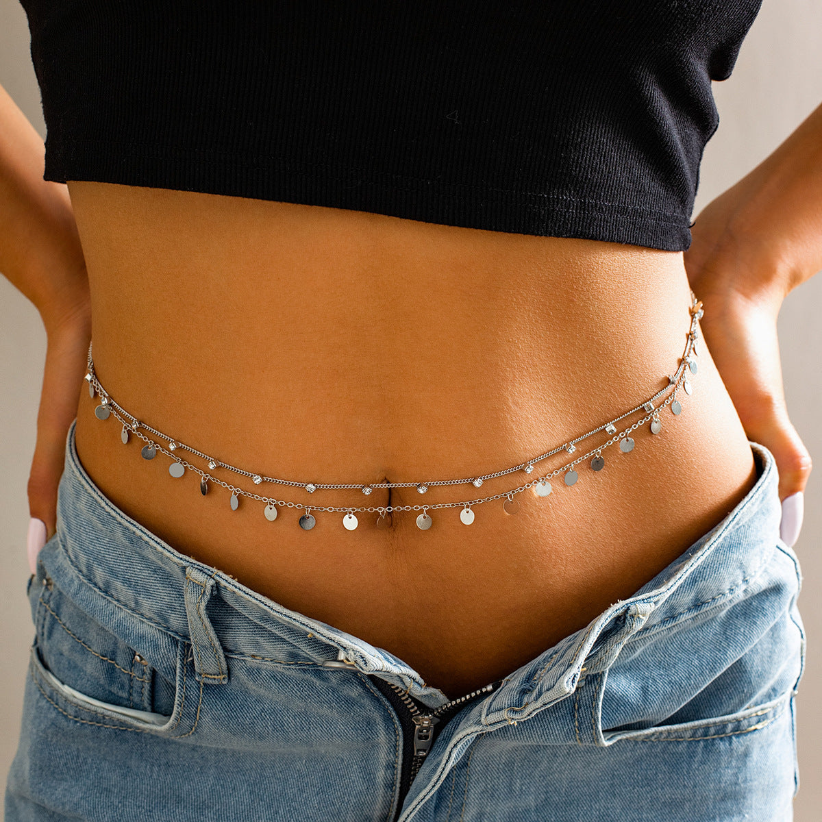 Metal Rhinestone Chain Navel Waist Chain Sexy Tassel