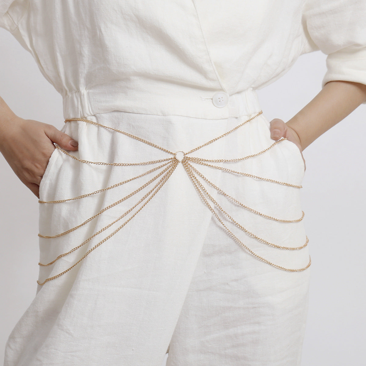 Metal geometric waist chain