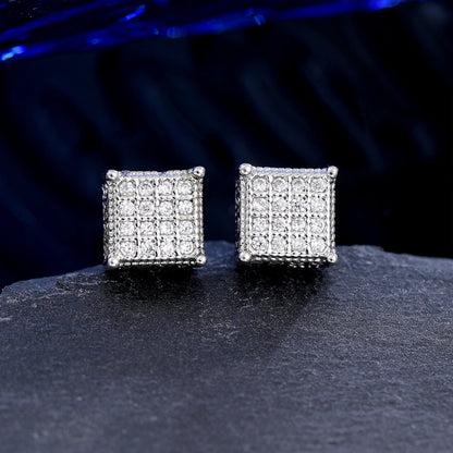 High-end Bezel Setting Round Zircon Micro Inlaid Zircon Multi-style Stud Earrings