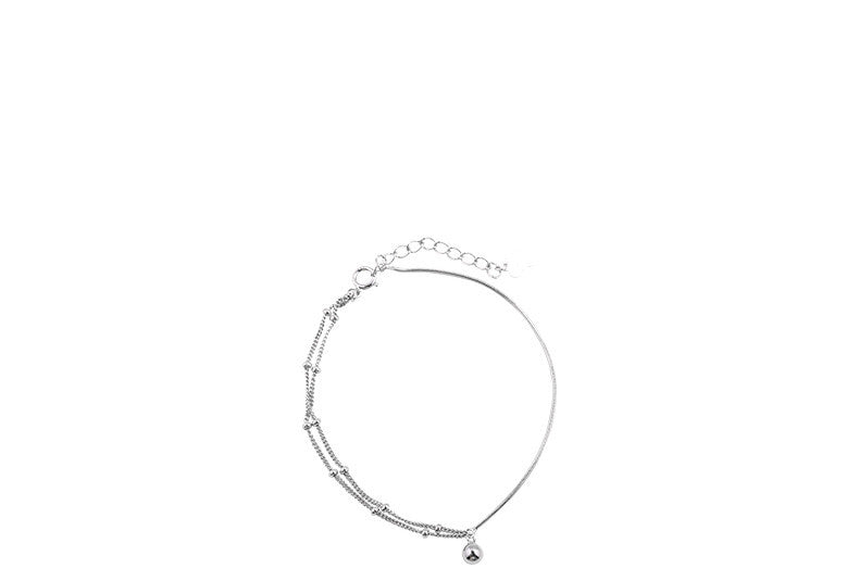 Pure Silver Full-body Minimalist Style Asymmetrical Double Layer Bracelet With Transfer Beads