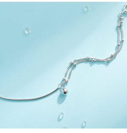 Pure Silver Full-body Minimalist Style Asymmetrical Double Layer Bracelet With Transfer Beads