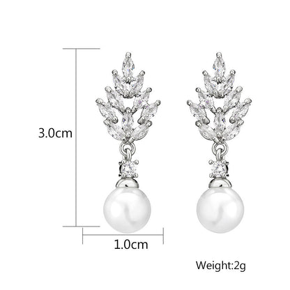 Stylish And Simple Personality Micro Inlaid Zircon Pearl Earrings