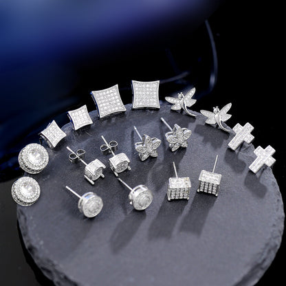 High-end Bezel Setting Round Zircon Micro Inlaid Zircon Multi-style Stud Earrings