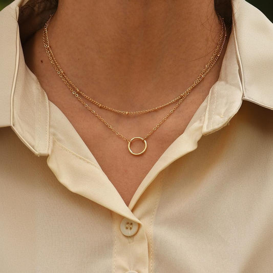Simple Round Ring Pendant Multi-layer Chain Girls' Necklace
