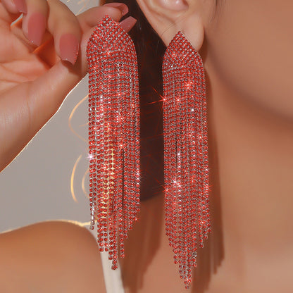 Fashion Shiny Rhinestone Long Fringe Earrings Women