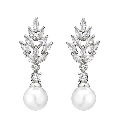 Stylish And Simple Personality Micro Inlaid Zircon Pearl Earrings