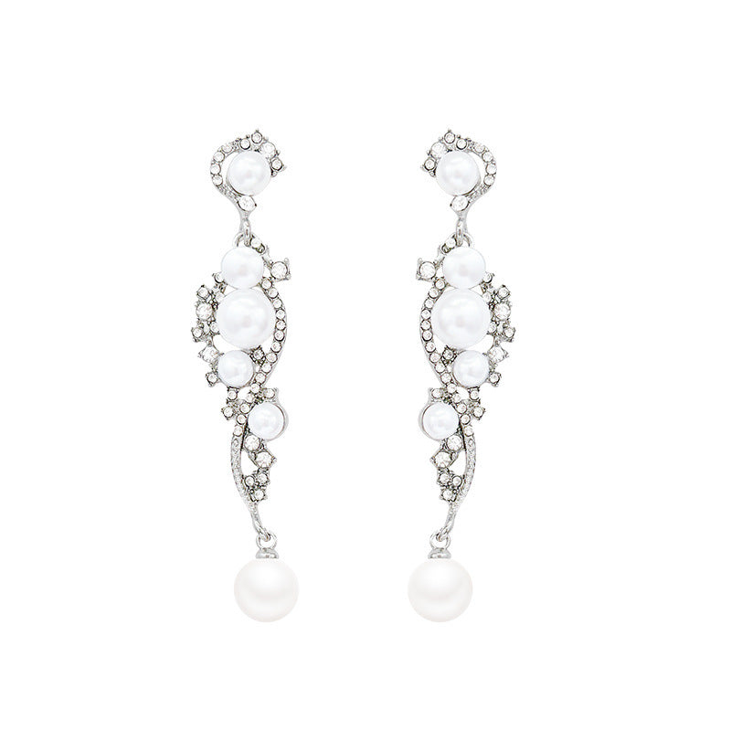 Zircon Pearl Tassel Light Luxury French High Sense Niche Temperament Vacation Style Earrings