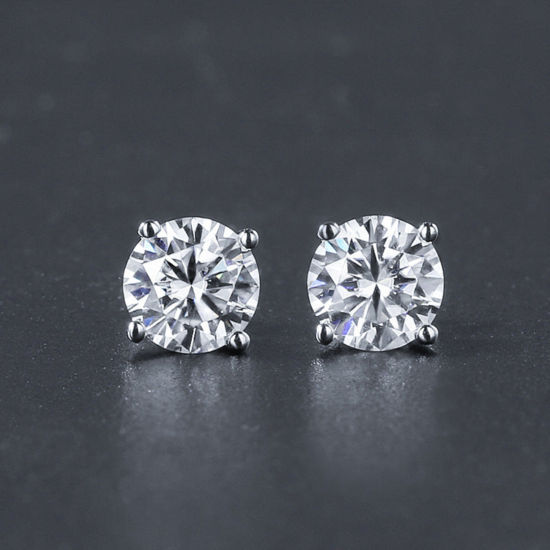 High-end Bezel Setting Round Zircon Micro Inlaid Zircon Multi-style Stud Earrings