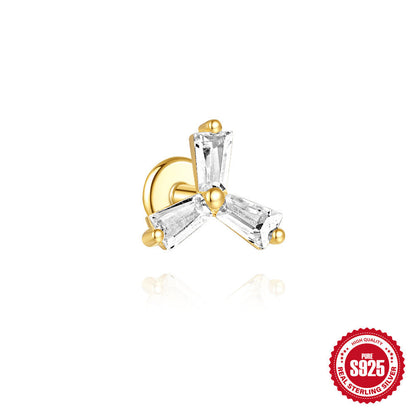 New S925 Sterling Silver Double Ear Piercings Zircon Chain Stud Earrings