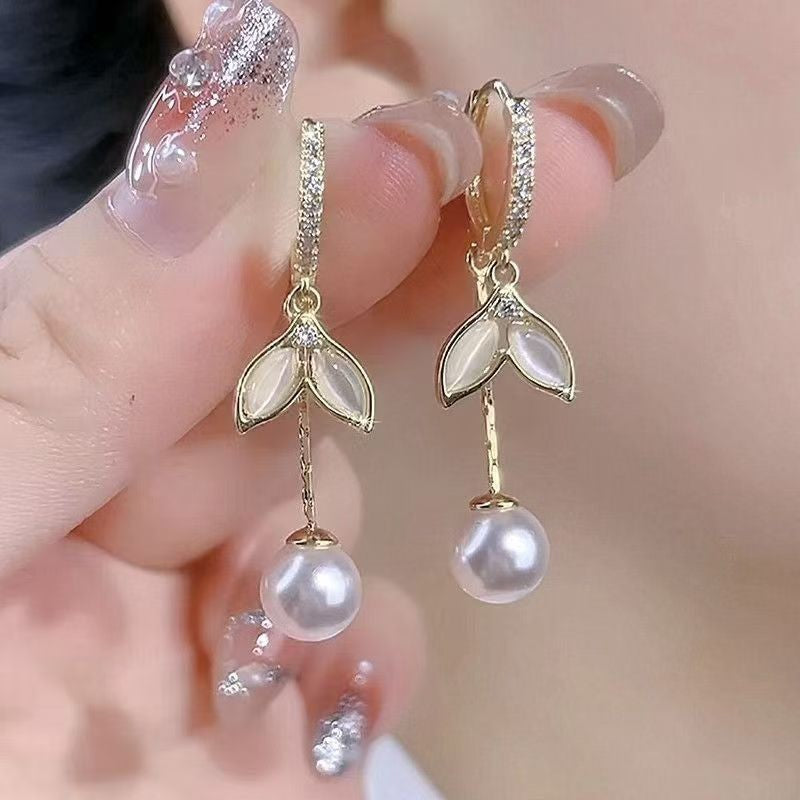 Opal Fishtail Pearl Tassel Earrings Women