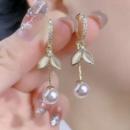 Opal Fishtail Pearl Tassel Earrings Women