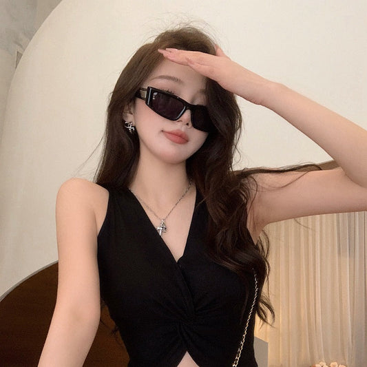 Sunglasses Women's To Make Round Face Thin-looked Black Sun Glasses Advanced Simple