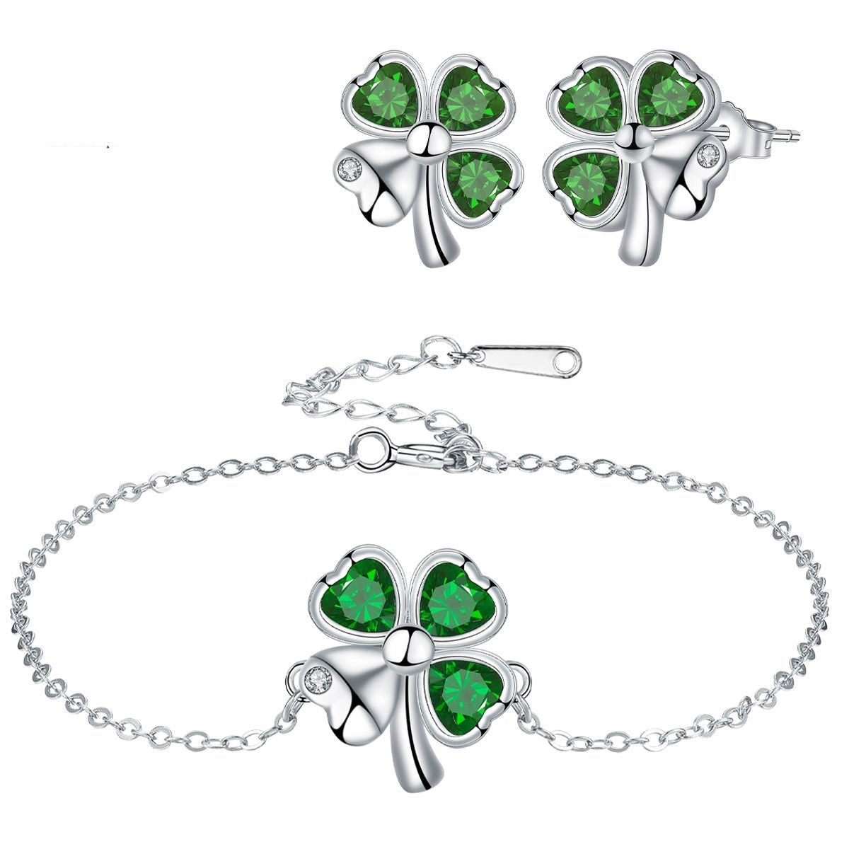 A Set Of Four-leaf Clover Bracelets And Earrings For Women