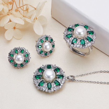 Flat Round Pearl Beccarite Gold Sun Flower Ear Studs