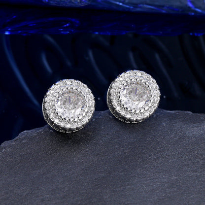 High-end Bezel Setting Round Zircon Micro Inlaid Zircon Multi-style Stud Earrings