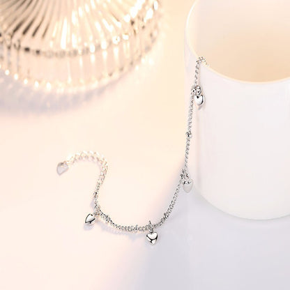 925 Sterling Silver Bracelets For Women Lucky Love Heart Chain Bracelet Jewelry