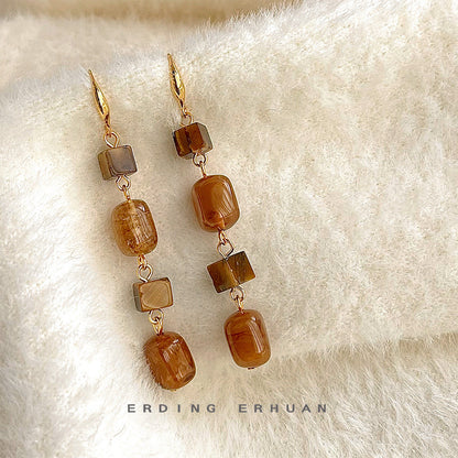 New Designer Model Tigereye Long Handmade Tassel Earrings