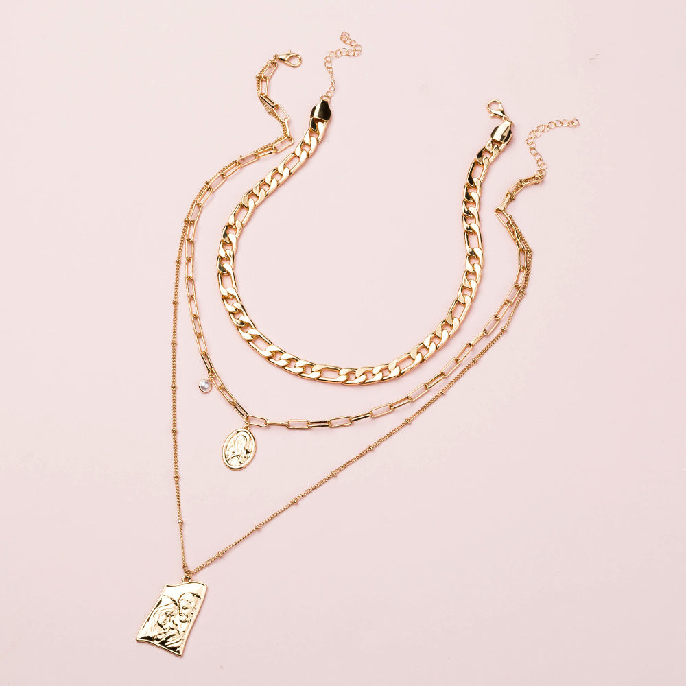 Heavy Multi-layer Necklaces With Character Tags