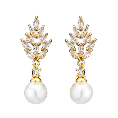 Stylish And Simple Personality Micro Inlaid Zircon Pearl Earrings
