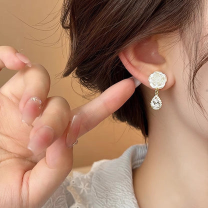 White Camellia Mosquito Coil No Pierced Female Earrings