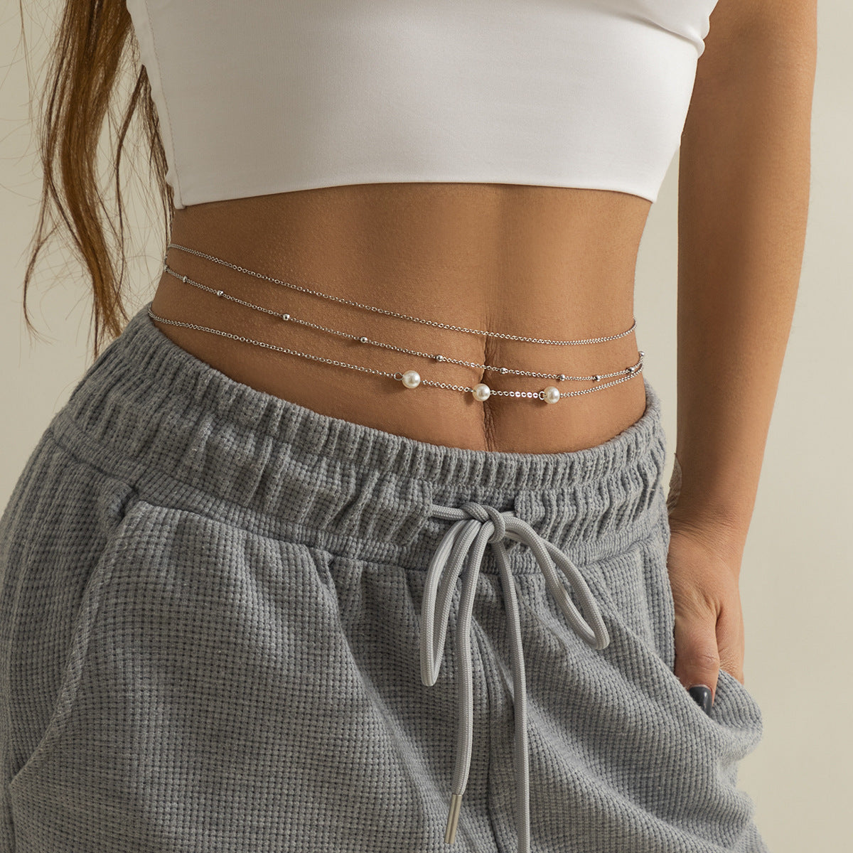Women's Pearl Temperament Waist Chain Suit