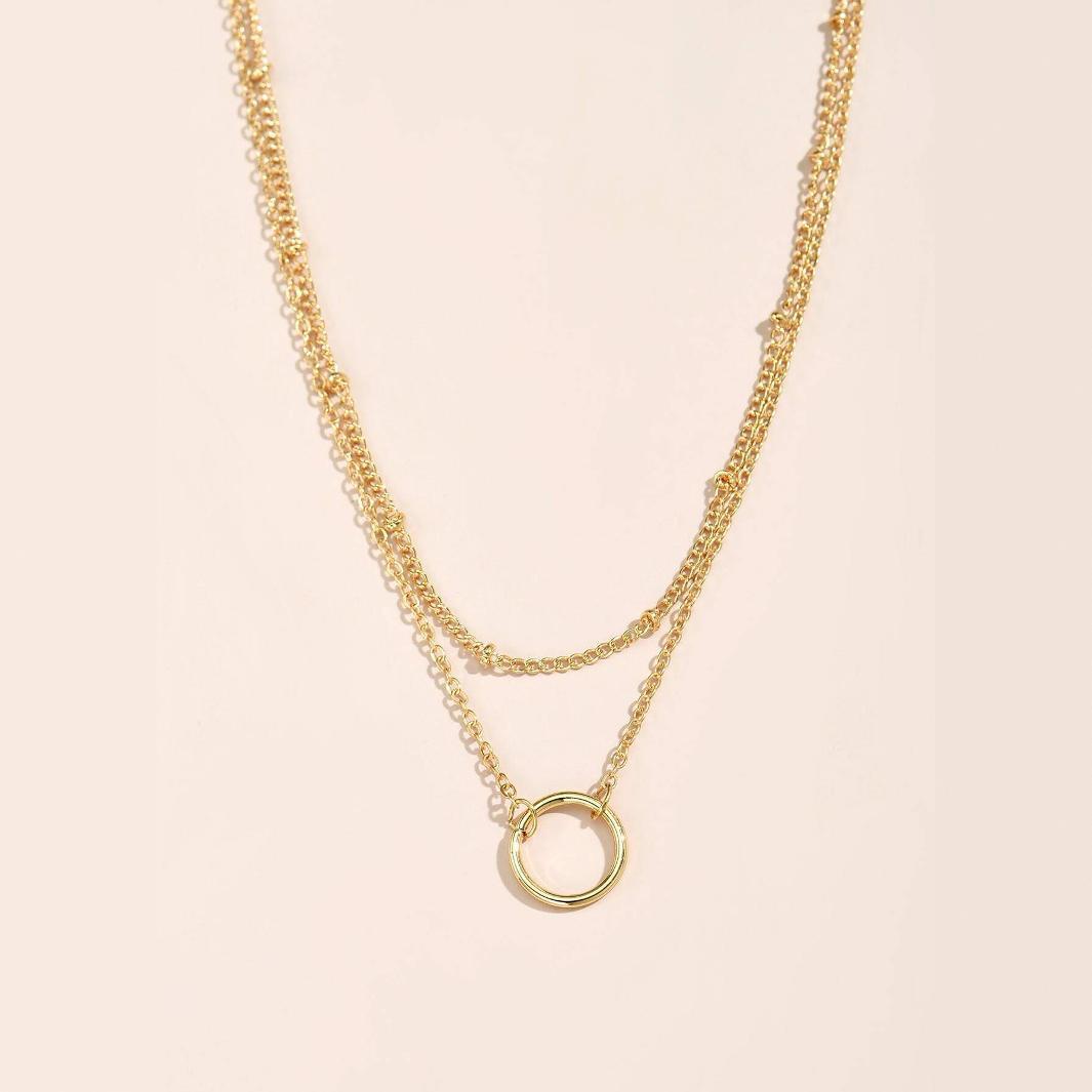 Simple Round Ring Pendant Multi-layer Chain Girls' Necklace