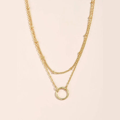 Simple Round Ring Pendant Multi-layer Chain Girls' Necklace