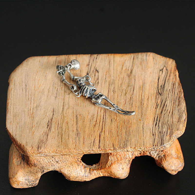 S925 Sterling Silver Personalized Creative Retro Simple Skull Stud Earrings