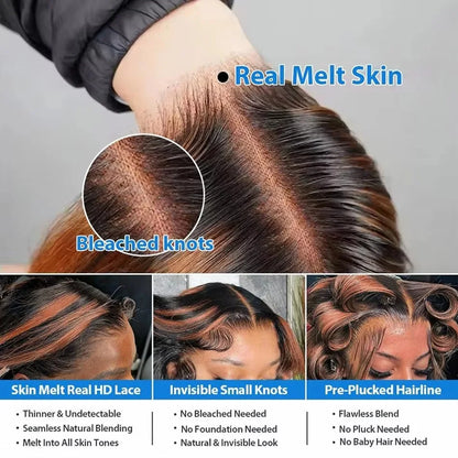 Ombre Highlight Body Wave 13x4 HD Lace Front Human Hair Wig Curly 1B/30 Black Brown Colored 13x6 Lace Frontal Wigs For Women