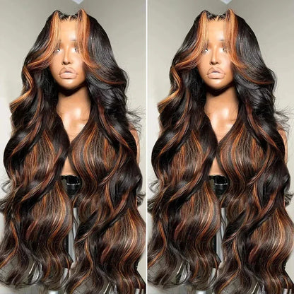 Ombre Highlight Body Wave 13x4 HD Lace Front Human Hair Wig Curly 1B/30 Black Brown Colored 13x6 Lace Frontal Wigs For Women