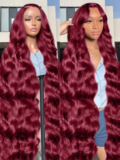 200% Body Wave Wig Burgundy 99J Lace Front Wig 13x4 13x6 HD Lace Frontal Wig Human Hair Pre Plucked 99j Red Colored Wig