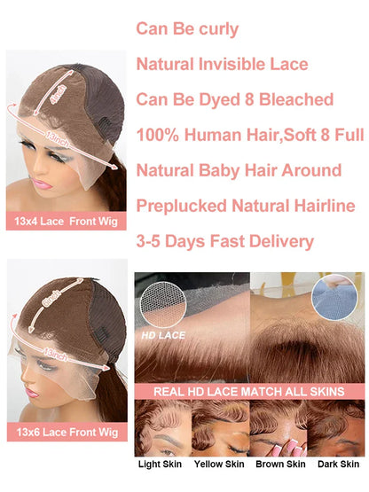 Deep Curly Human hair Wigs Chocolate Brown 13x4 13x6 Hd Lace Frontal Wig Colored Water Wave Lace Front Wig For Women 30 36 Inch