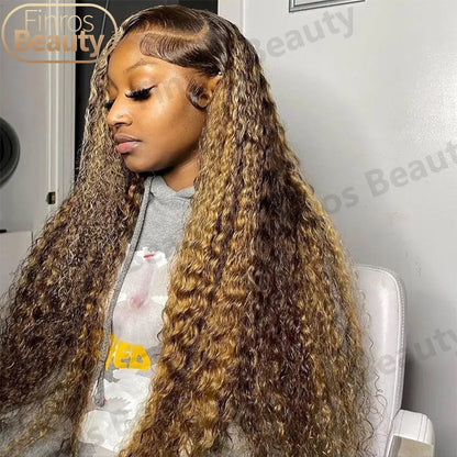 Highlight 13x6 Lace Frontal Wig Human Hair Brazilian Curly Wigs For Women Deep Water Wave HD Lace Wig  Transparent Colored Hair