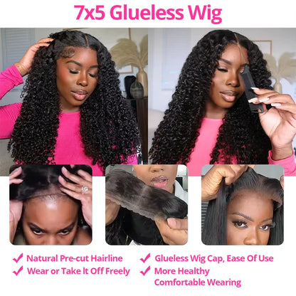 Cexxy Glueless Wig Human Hair Ready To Wear Curly 7x5 Lace Closure Deep Wave Frontal Wig 13x4 Hd Lace Bleached Knots For Women