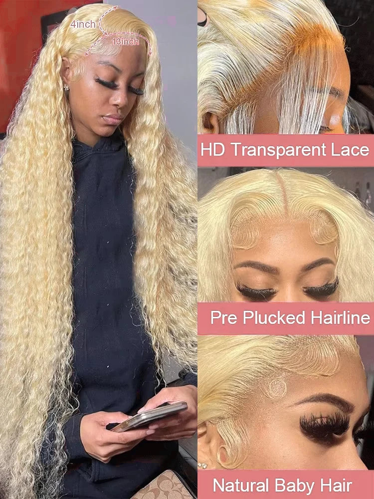 40 Inch Honey Blonde 613 HD Lace Frontal Wig 13x6 Curly Wigs Preplucked Loose Deep Wave Wigs Human Hair 13x4 Lace Frontal Wig