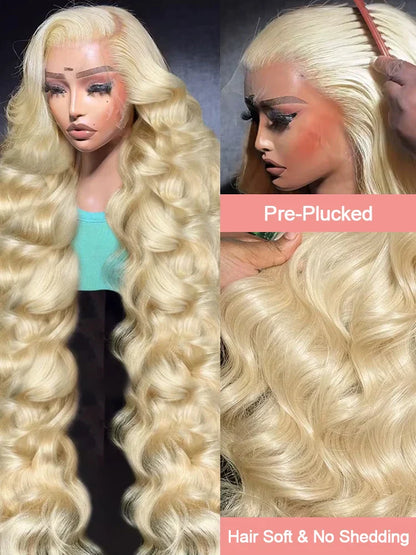 42 Inches 613 Honey Blonde 13x6 HD Transparen Body Wave Lace Frontal Human Hair Wig Colored Human Hair Lace Front Wig For Women