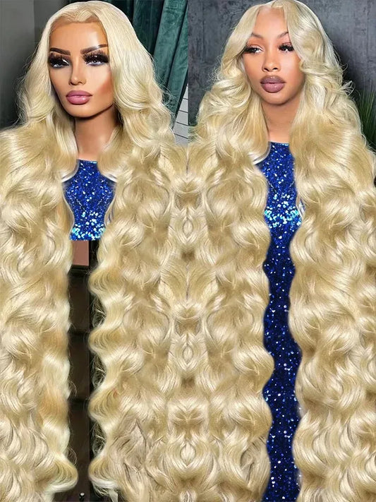 200 Density 30 40 Inch 613 honey blonde Body Wave 13x6 HD Transparent Lace Frontal Wigs Human Hair Brazilian 13x4 Lace Front Wig