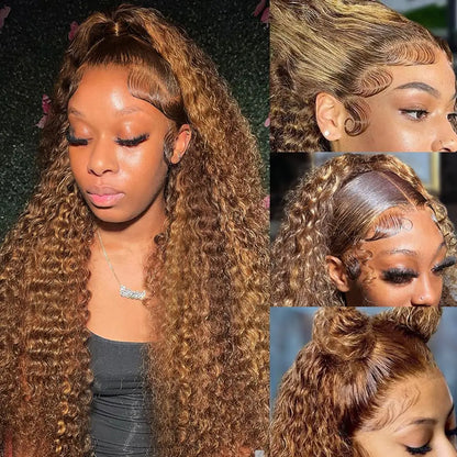 Highlight 13x6 Lace Frontal Wig Human Hair Brazilian Curly Wigs For Women Deep Water Wave HD Lace Wig  Transparent Colored Hair