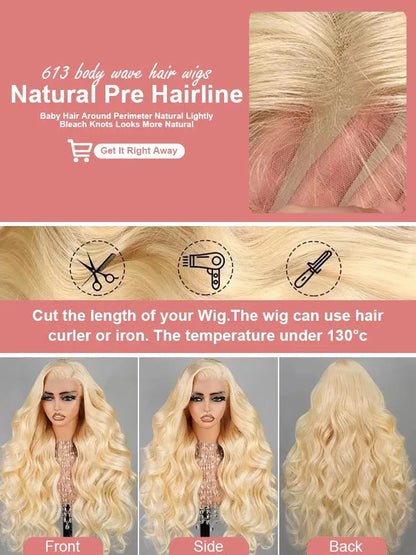 200 Density 30 40 Inch 613 honey blonde Body Wave 13x6 HD Transparent Lace Frontal Wigs Human Hair Brazilian 13x4 Lace Front Wig