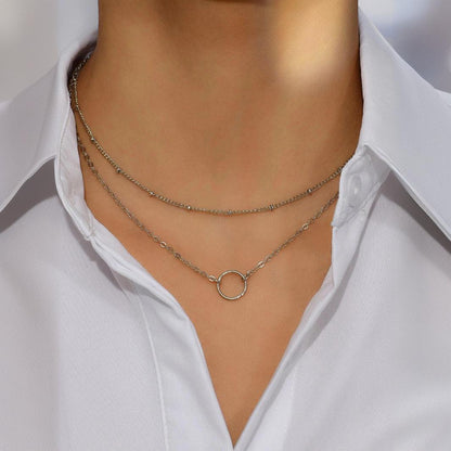 Simple Round Ring Pendant Multi-layer Chain Girls' Necklace