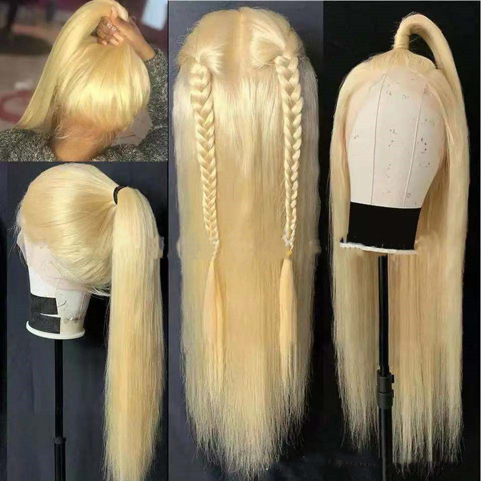 Medium Long Straight Hair Dyed Headgear Golden Synthetic Wigs