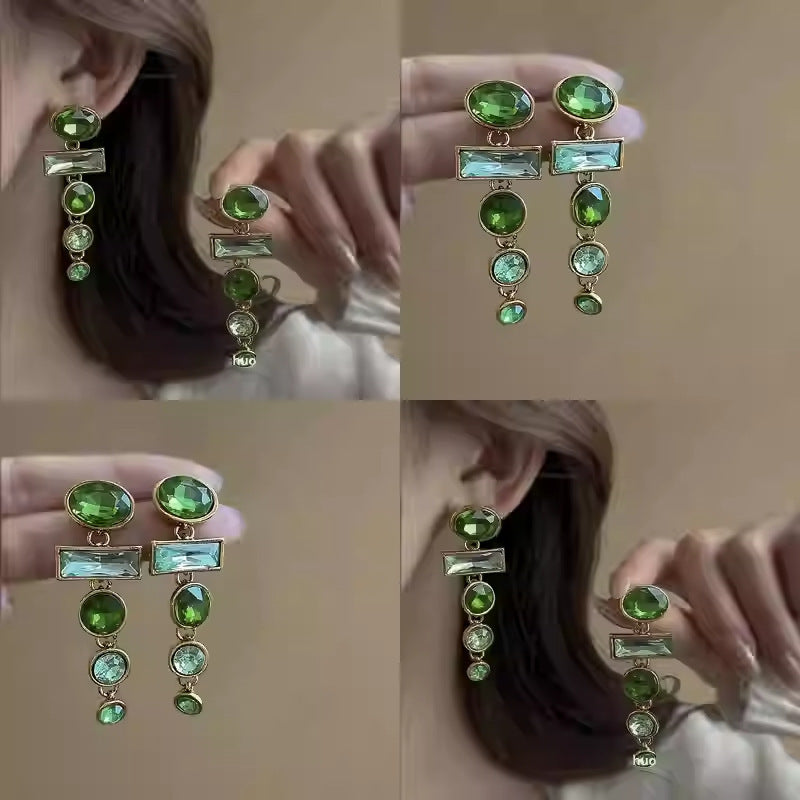 Retro Green Gradient Tassel High-grade Earrings