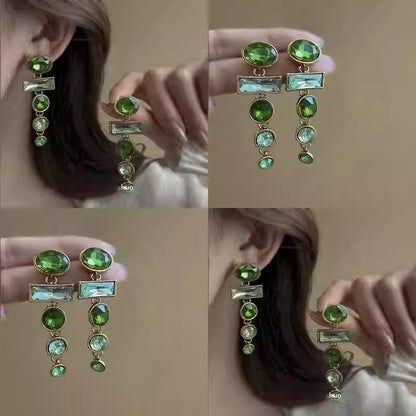 Retro Green Gradient Tassel High-grade Earrings