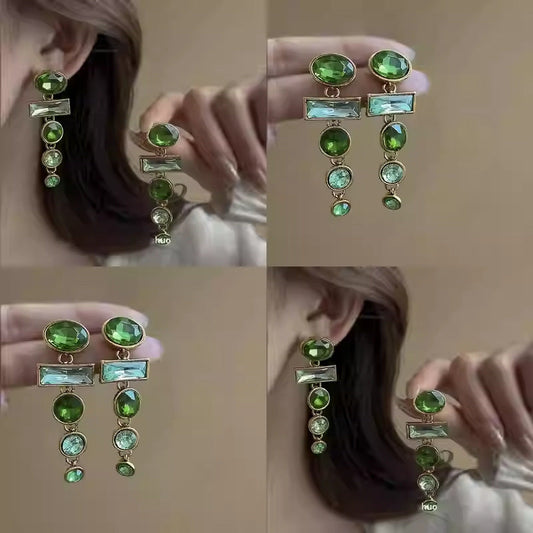 Retro Green Gradient Tassel High-grade Earrings