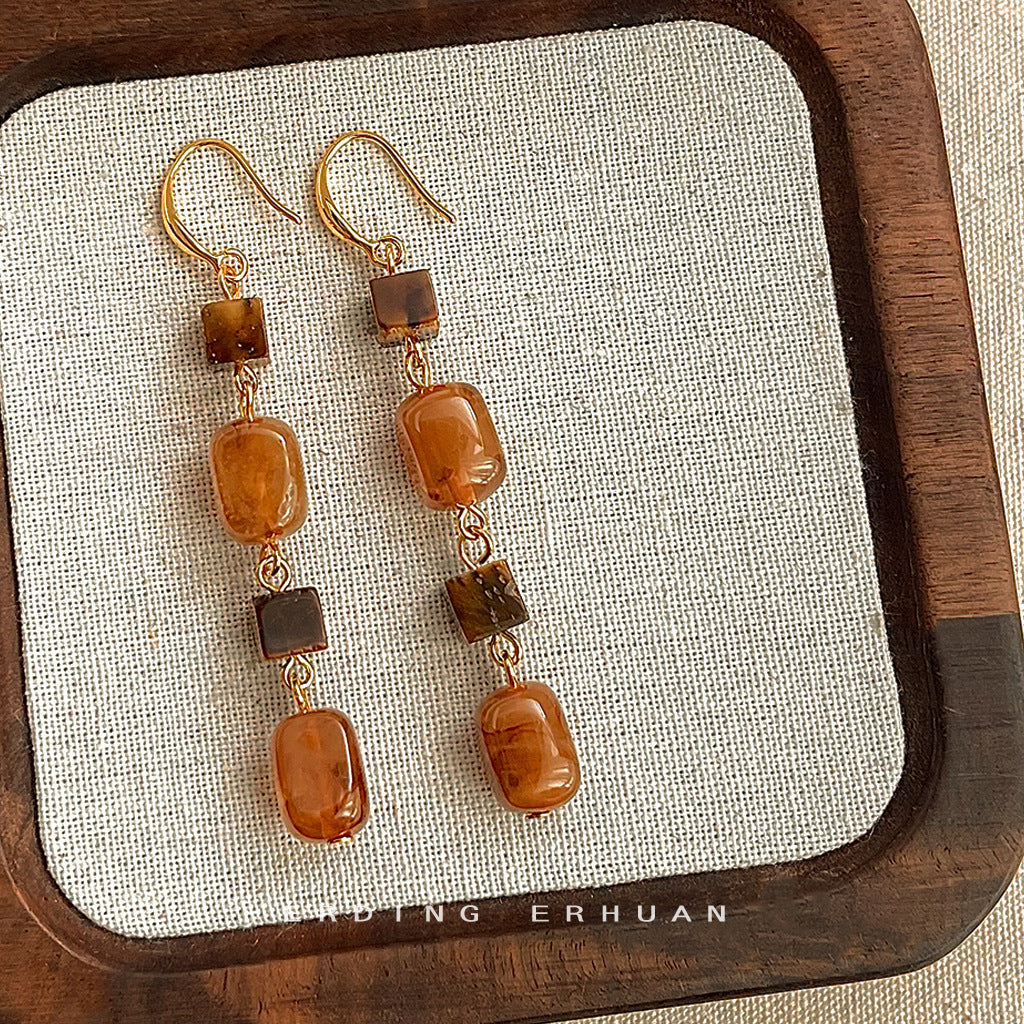 New Designer Model Tigereye Long Handmade Tassel Earrings