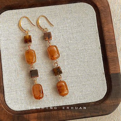 New Designer Model Tigereye Long Handmade Tassel Earrings