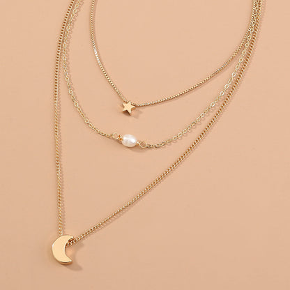 Stars, Moon, natural water, pearls, multiple necklaces