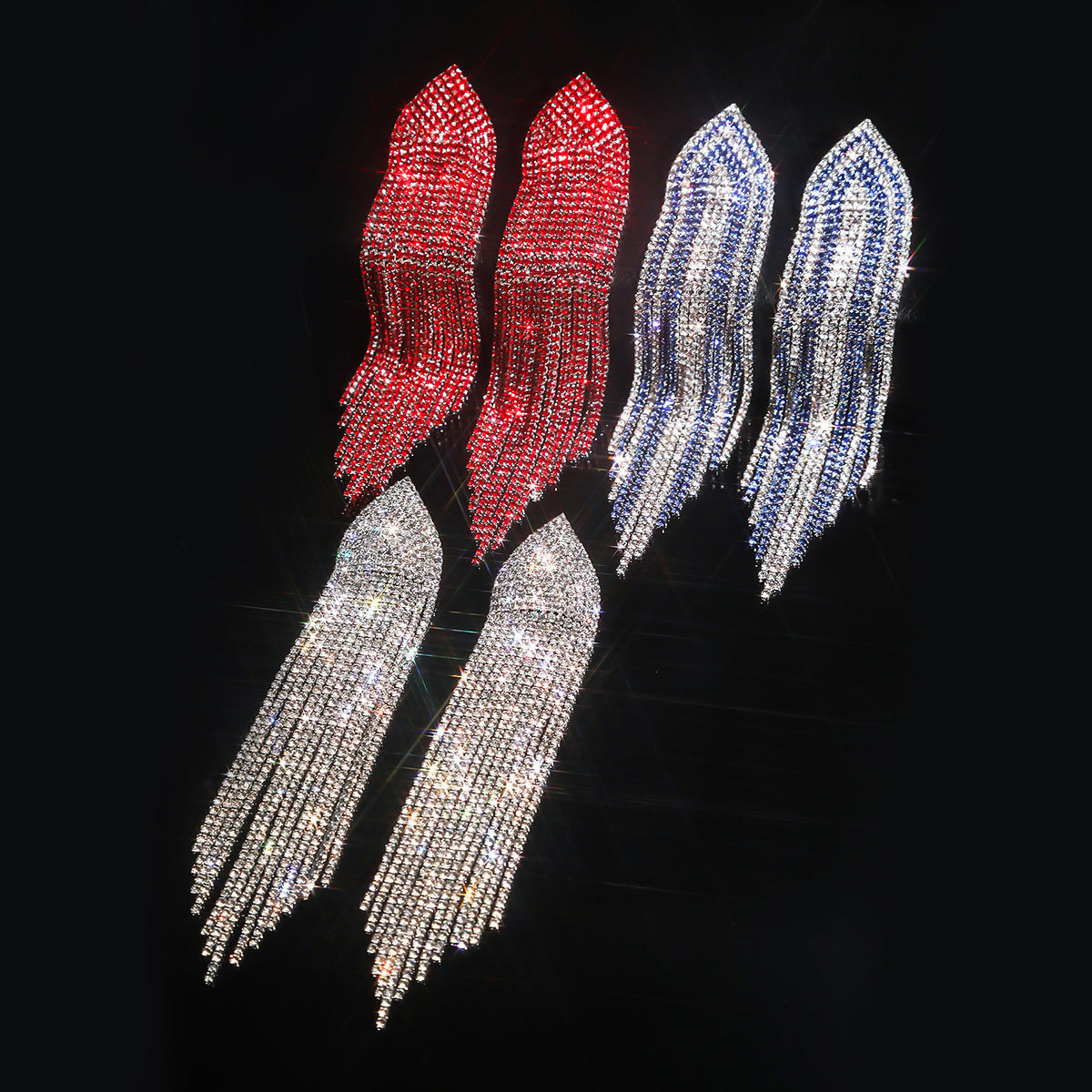 Fashion Shiny Rhinestone Long Fringe Earrings Women