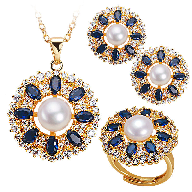 Flat Round Pearl Beccarite Gold Sun Flower Ear Studs